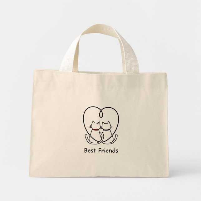 Best Friends Cats Heart Tail Mini Tote Bag (Front)