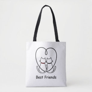 Best Friends Cats Heart Tail Tote Bag