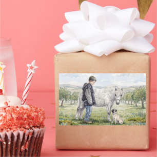 Best Friends-Child with Pony and Dog in an Orchard Sticker