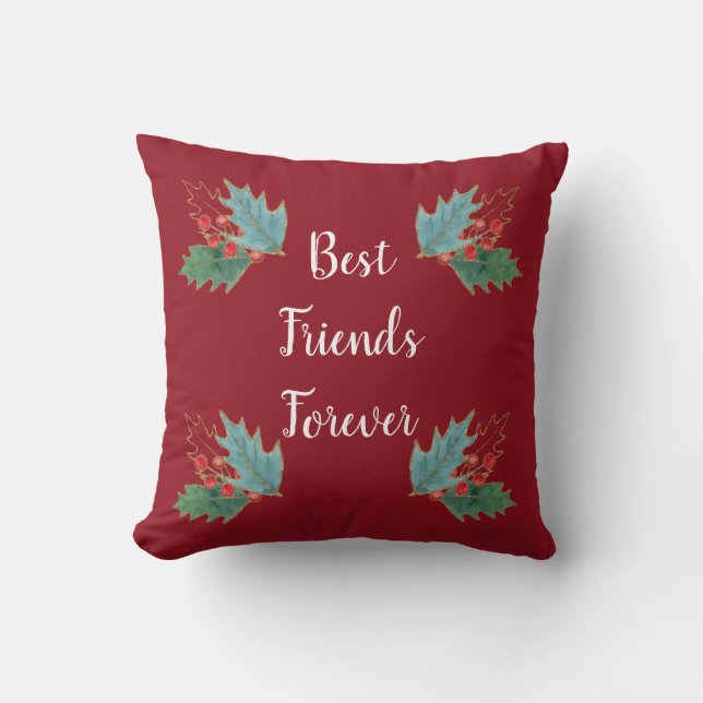Best Friends Christmas Holly Pillow 16x16 (Front)