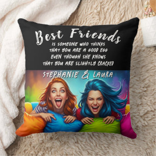 Best Friends Colorful Hair With Funny Quote Throw Pillow