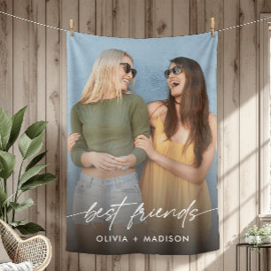 Best Friends Create Your Own Photo Modern Script Fleece Blanket