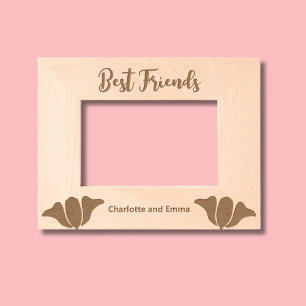 Best Friends Cursive Script Add Names with Flowers Etched Frames