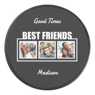 Best Friends custom name, photos & colour Hockey Puck