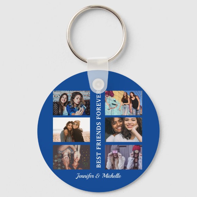 Best Friends custom names and 6 photo collage bff  Keychain (Front)