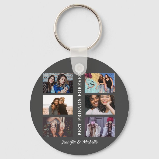 Best Friends custom names and 6 photo collage bff  Keychain (Front)