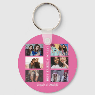 Best Friends custom names and 6 photo collage bff Keychain