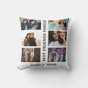 Best Friends custom names and 6 photo collage bff Throw Pillow