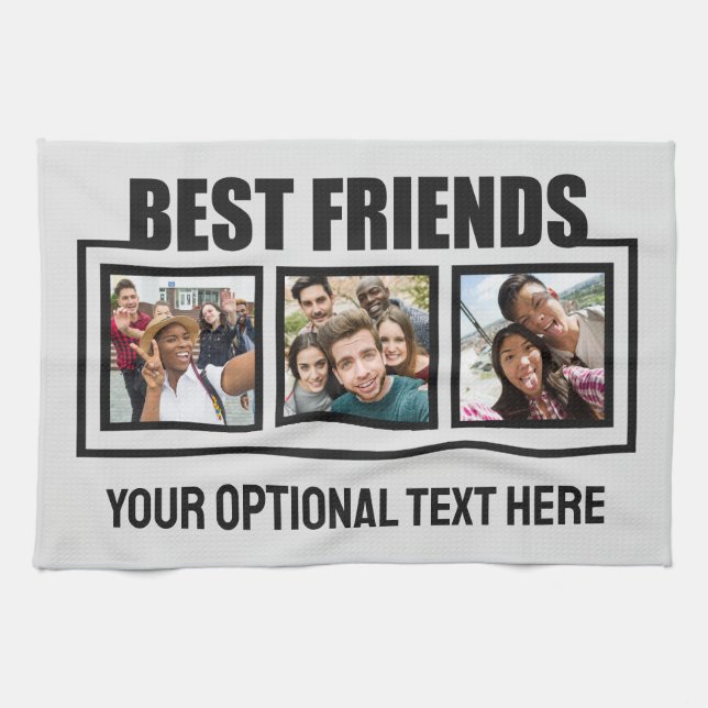 Best Friends custom photos, text & colour Kitchen Towel (Horizontal)