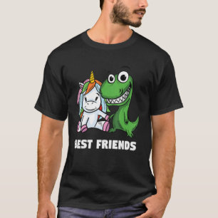 Best Friends Dinosaur Trex Unicorn Hold Hand Back  T-Shirt