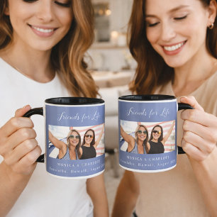 Best friends dusty blue photo names mug