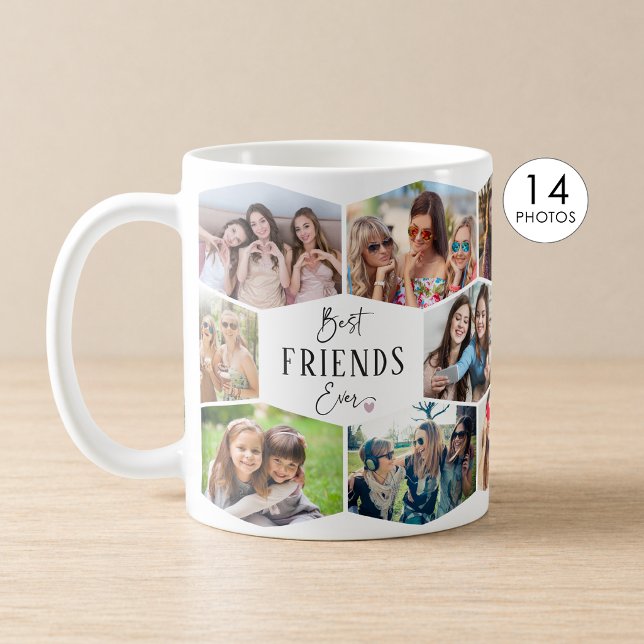 Best Friends Ever 14 Photo Collage Hexagon Pattern Coffee Mug (Creator Uploaded)