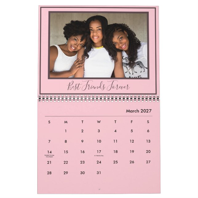Best Friends Ever Custom Pink Modern Photo Calendar (Mar 2027)