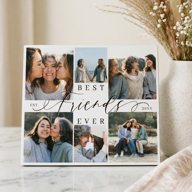 Best Friends Ever Script Photo Collage Keepsake Plaque (Best Friends Ever BFF Photo Collage Elegant Gift Plaque)