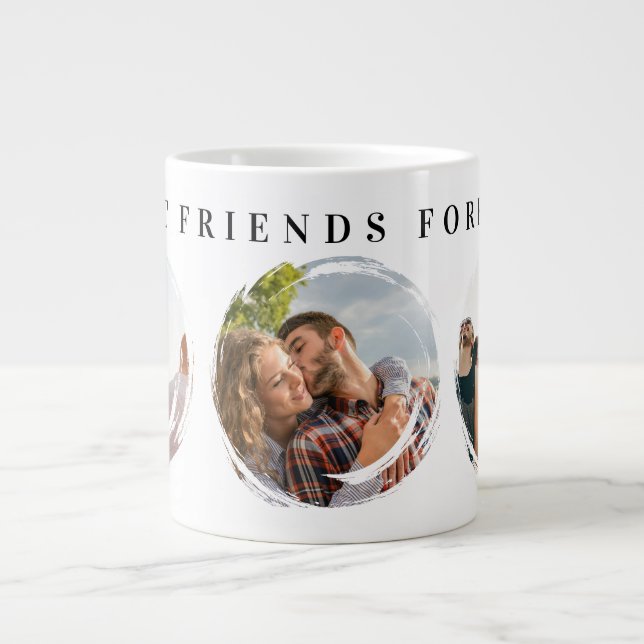 Best Friends Forever 3 Photo Collage Brush  Large Coffee Mug (Front)