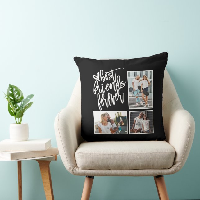 Best Friends Forever 3 Photos Script White Black Throw Pillow (Chair)