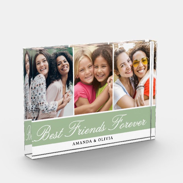 Best Friends Forever 3 Picture Collage Green Photo Block (Left)