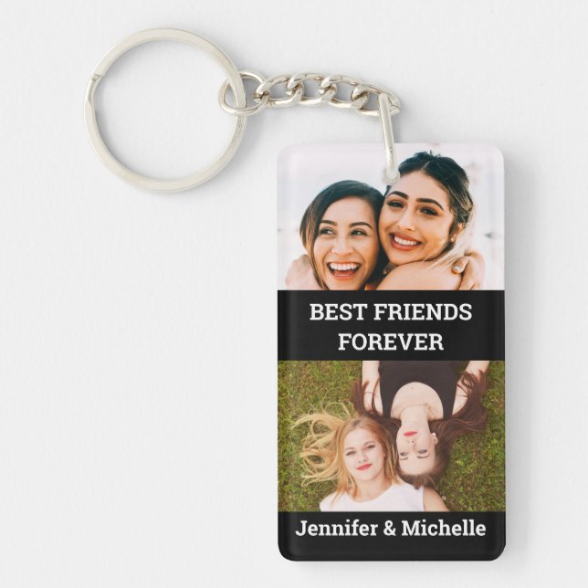 Best Friends Forever 4 Custom Photo and Name black Keychain (Front)