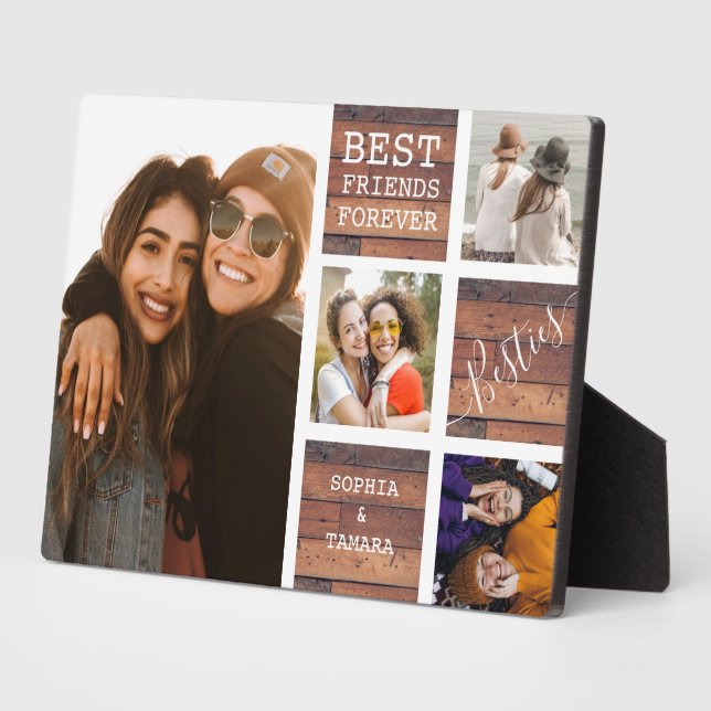   Best Friends Forever 4 Photo Collage Rustic Wood Plaque (Side)