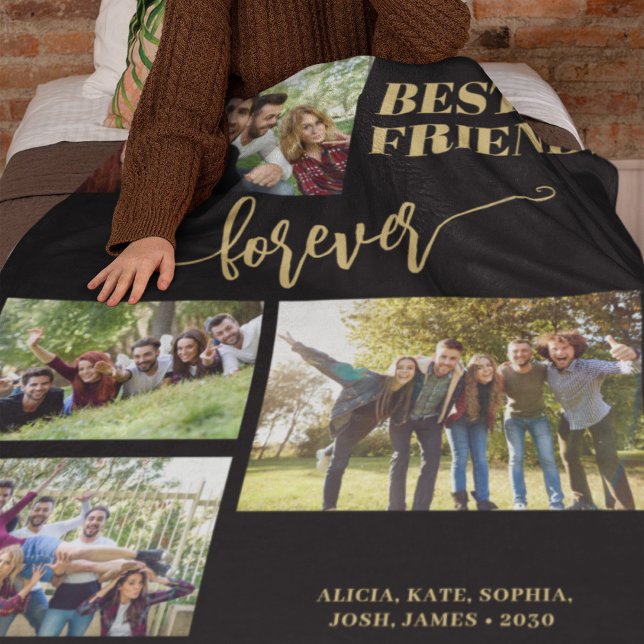 Best friends forever 4 photos personalized names fleece blanket (For a good quality of print, it is important to upload high resolution photos!)