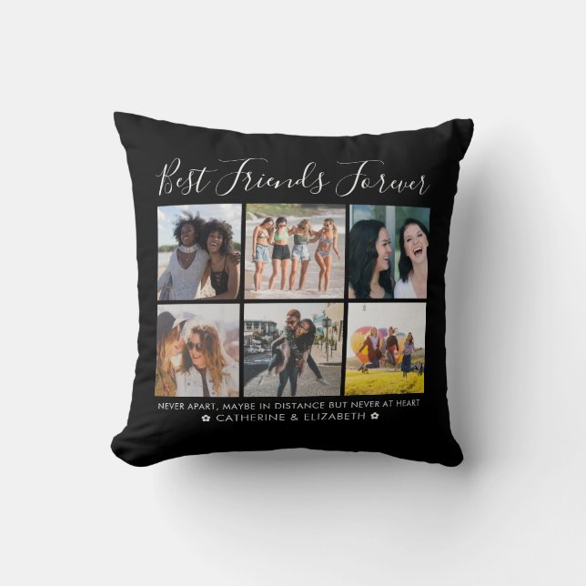 Best Friends Forever 6 Photo Quote Script Black Throw Pillow (Front)