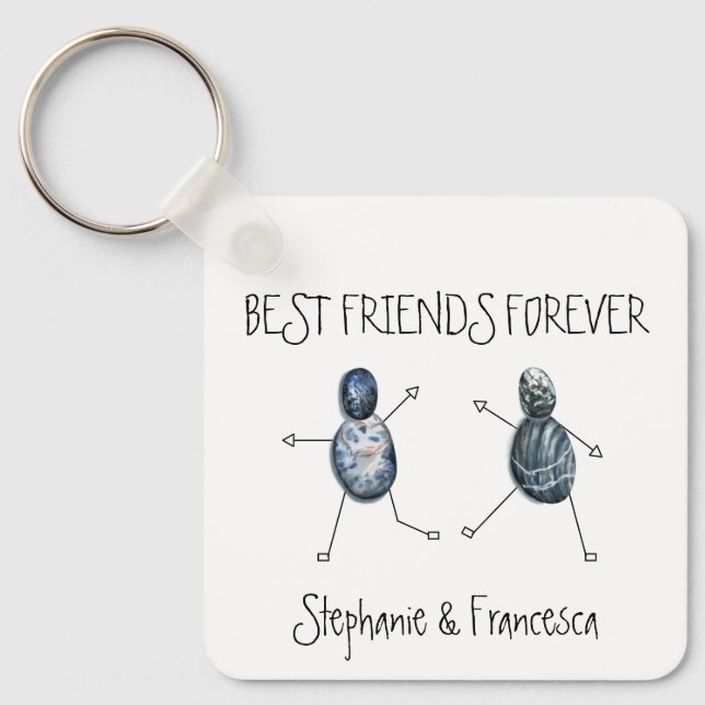 Best Friends Forever Add Own Text Pebble Art Keych Keychain (Front)