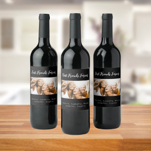 Best friends forever besties black photo wine label