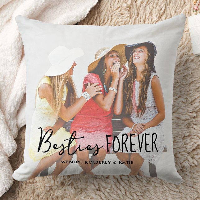 Best Friends Forever Besties White Photo Throw Pillow (Creator Uploaded)