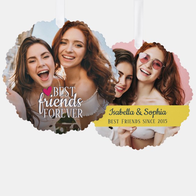 Best friends forever BFF 2 photos friendship Ornament Card (Front/Back)