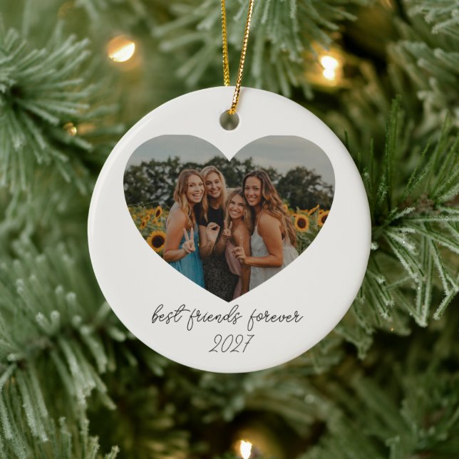 Best Friends Forever BFF Custom Heart Photo Year Ceramic Ornament (Tree)