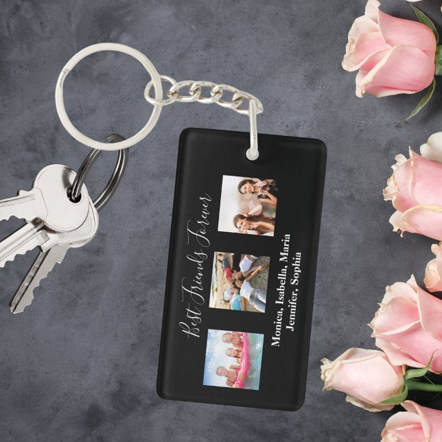 Best friends forever BFF custom photo names black Keychain (Creator Uploaded)