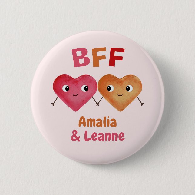 Best Friends Forever BFF cute heart couple Sticker 2 Inch Round Button (Front)