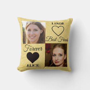Best Friends Forever BFF Gift Gold Photo Collage  Throw Pillow