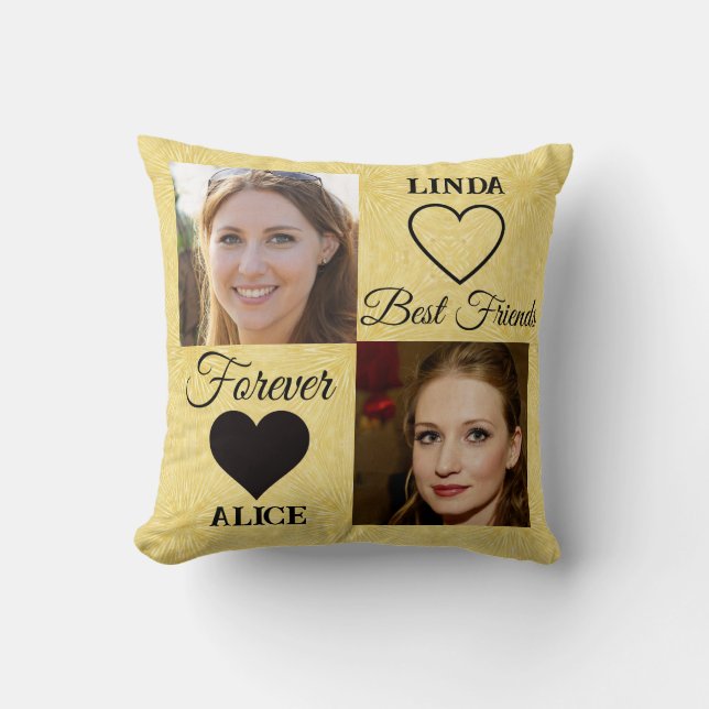 Best Friends Forever BFF Gift Gold Photo Collage  Throw Pillow (Front)