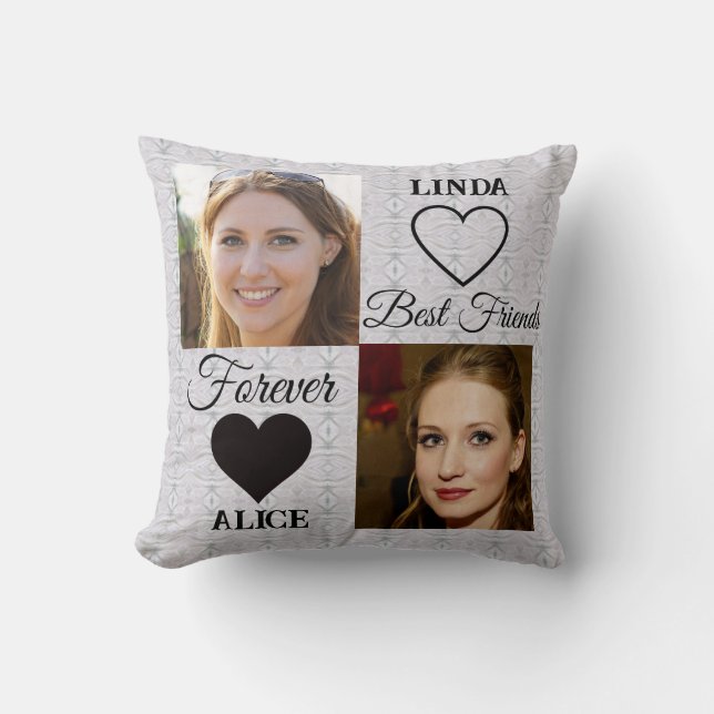 Best Friends Forever BFF Gift Grey Photo Collage Throw Pillow (Front)