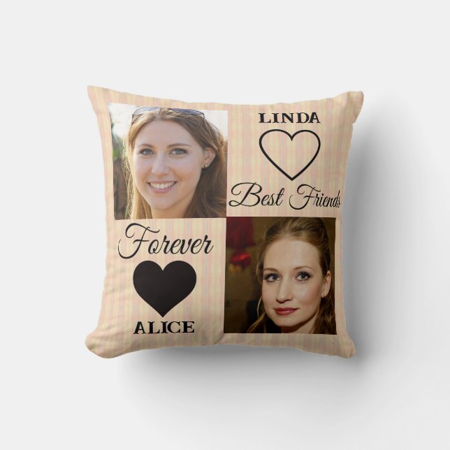 Best Friends Forever BFF Gift Peach Photo Collage  Throw Pillow (Front)