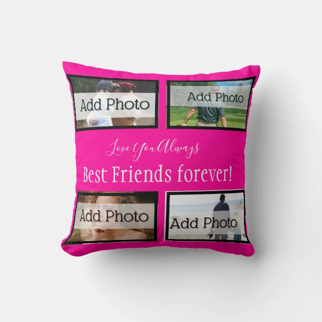 Best Friends Forever, BFF, Girly, Photo Collage Throw Pillow (Front)