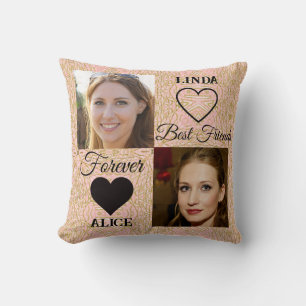 Best Friends Forever BFF Gold Pink Photo Collage Throw Pillow