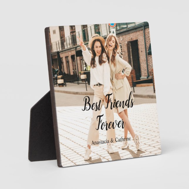 Best Friends Forever BFF modern personalized photo Plaque (Front)