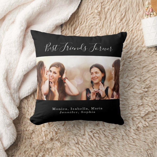 Best friends forever BFF photo names black Throw Pillow (Blanket)