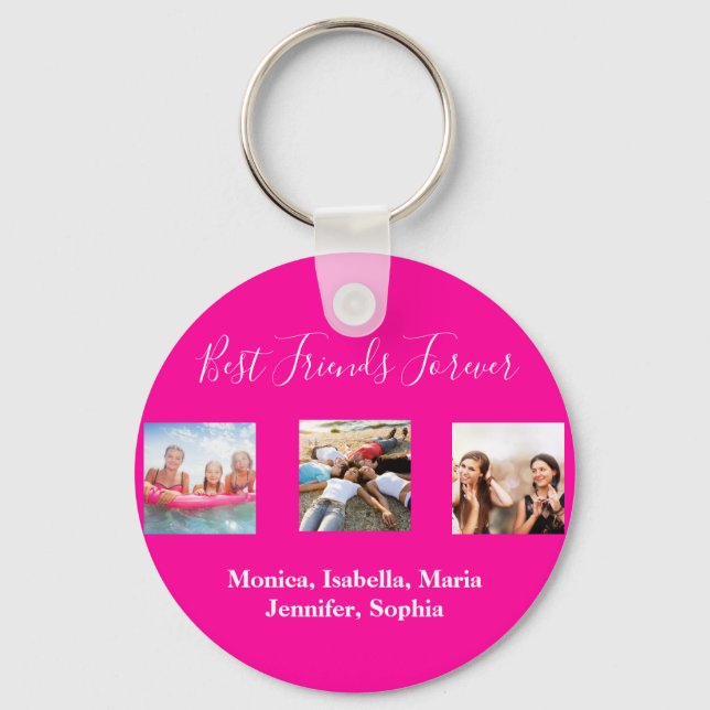 Best friends forever BFF photo names hot pink Keychain (Front)
