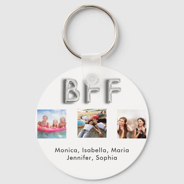 Best friends forever BFF photo names white silver Keychain (Front)