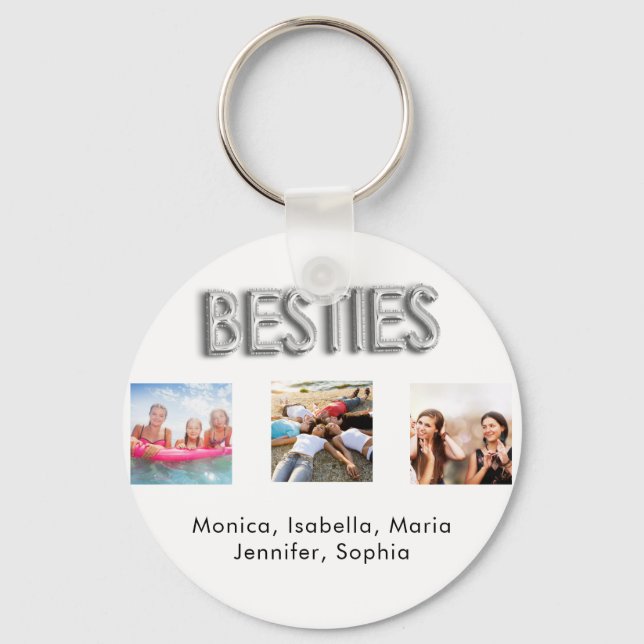 Best friends forever BFF photo names white silver Keychain (Front)