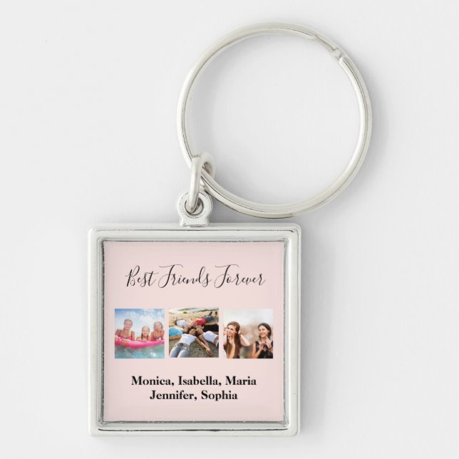 Best friends forever BFF photo rose gold pink Keychain (Front)
