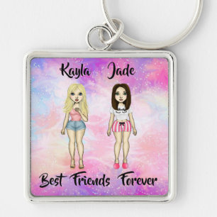 Best Friends Forever Blonde and Brunette Custom   Keychain