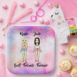 Best Friends Forever Blonde and Brunette Custom  Paper Plate