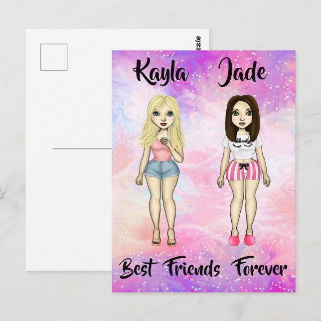 Best Friends Forever Blonde and Brunette Custom   Postcard (Front/Back)