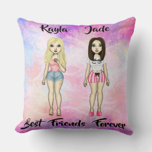 Best Friends Forever Blonde and Brunette Custom Throw Pillow
