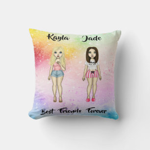 Best Friends Forever Blonde Brunette Colour Splash Throw Pillow