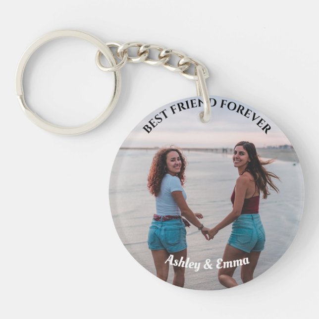 Best Friends Forever Custom 2 Photo and Name Keychain (Front)